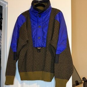 Mountain Goat Vintage Chevron Pattern Sweater with Blue Accents